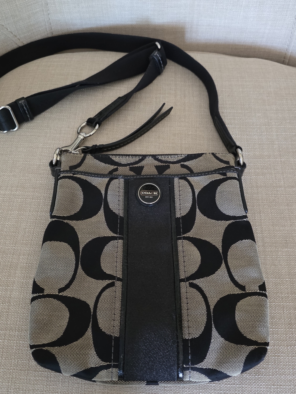 Coach Signature Black and Khaki Crossbody Bag